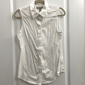 Classic Sleeveless White Button Up
